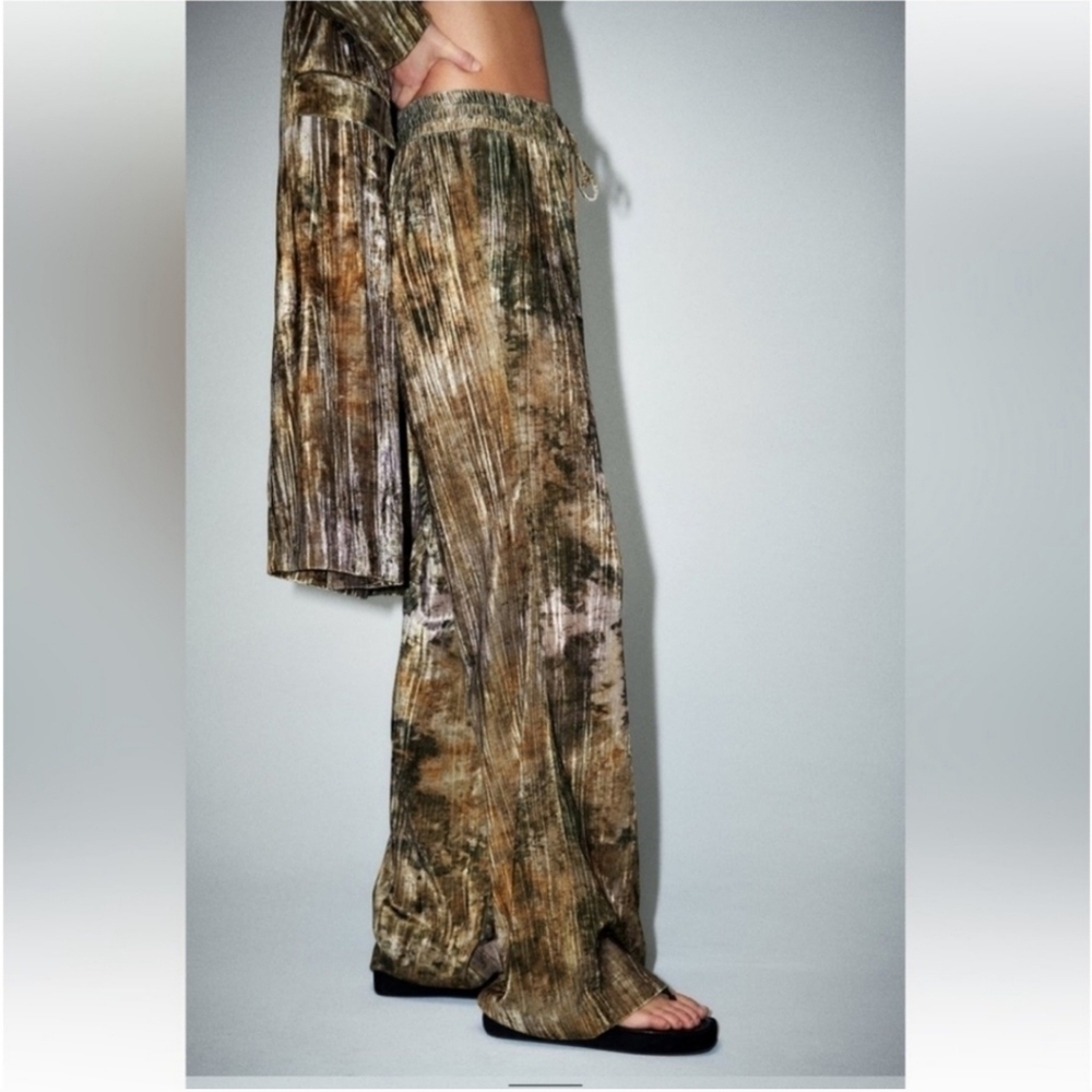 New Zara Tie Dye Velvet Drawstring Mid Rise Multi Color Pants 2435/004 Small - Picture 5 of 14